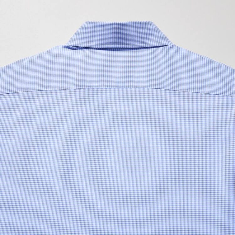 Uniqlo Easy Care Checked Stretch Slim Fit (Semi-cutaway Collar) Camicie Blu | JCDRQY739