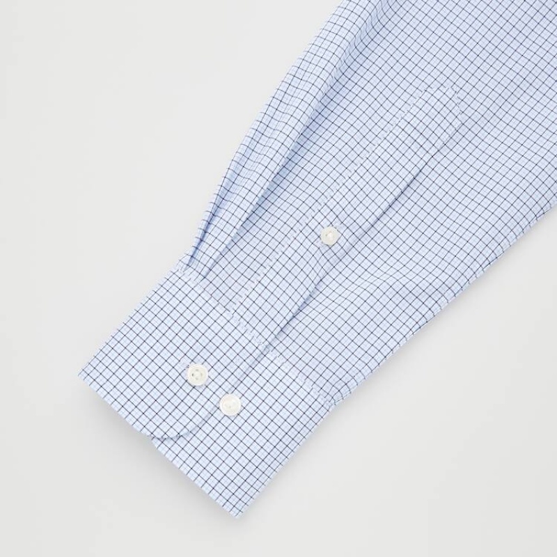 Uniqlo Easy Care Checked Stretch Slim Fit (Semi-cutaway Collar) Camicie Blu | IYBUOP697