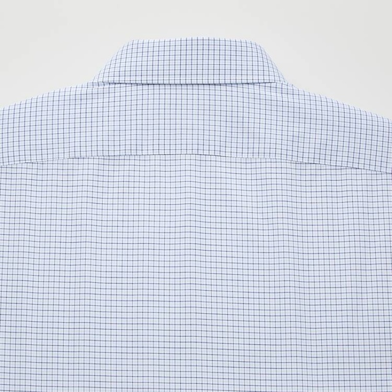 Uniqlo Easy Care Checked Stretch Slim Fit (Semi-cutaway Collar) Camicie Blu | IYBUOP697