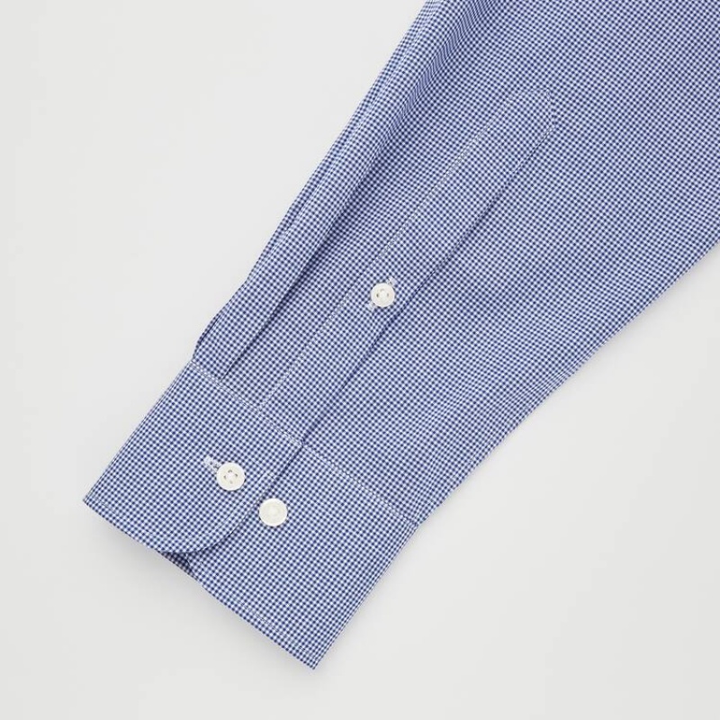 Uniqlo Easy Care Checked Stretch Slim Fit (Semi-cutaway Collar) Camicie Blu | EBOVYT168