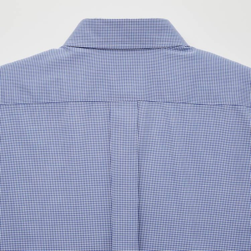 Uniqlo Easy Care Checked Stretch Slim Fit (Semi-cutaway Collar) Camicie Blu | EBOVYT168