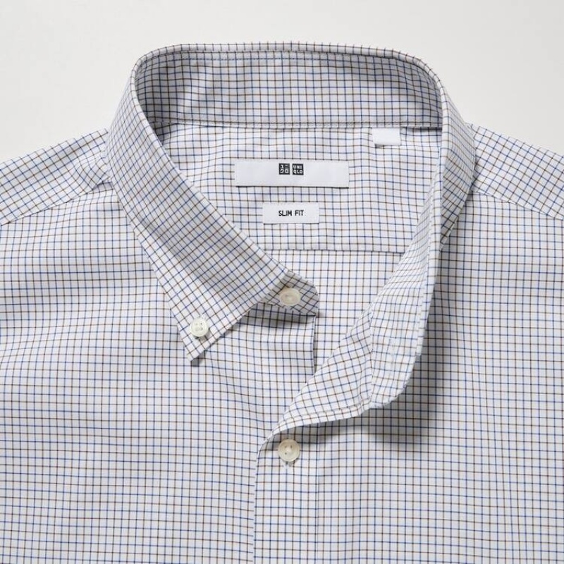 Uniqlo Easy Care Stretch Slim Fit Checked (Button-down Collar) Camicie Marroni | OZVMFE602