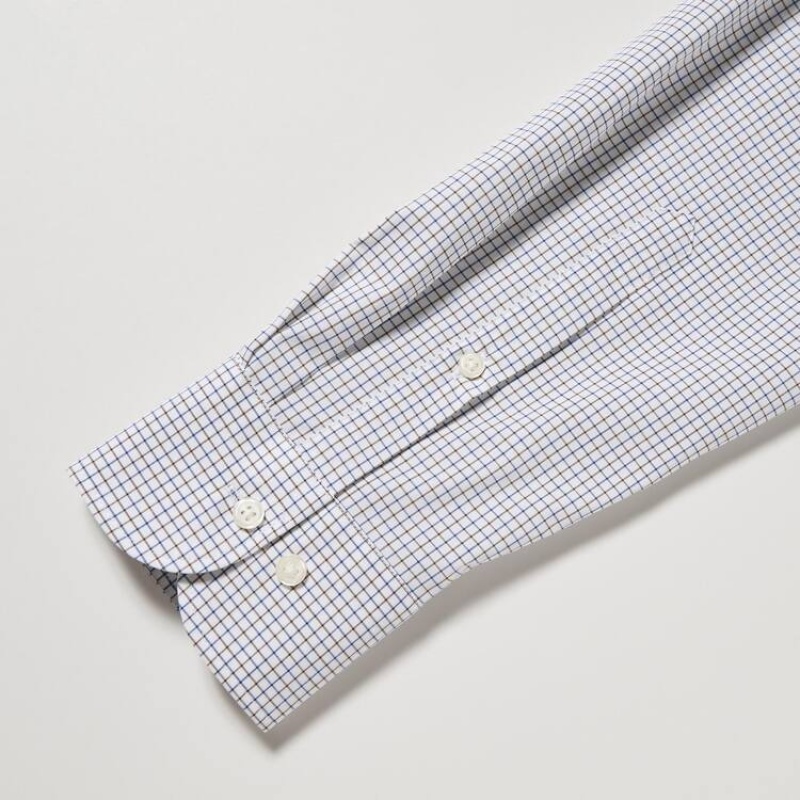 Uniqlo Easy Care Stretch Slim Fit Checked (Button-down Collar) Camicie Marroni | OZVMFE602