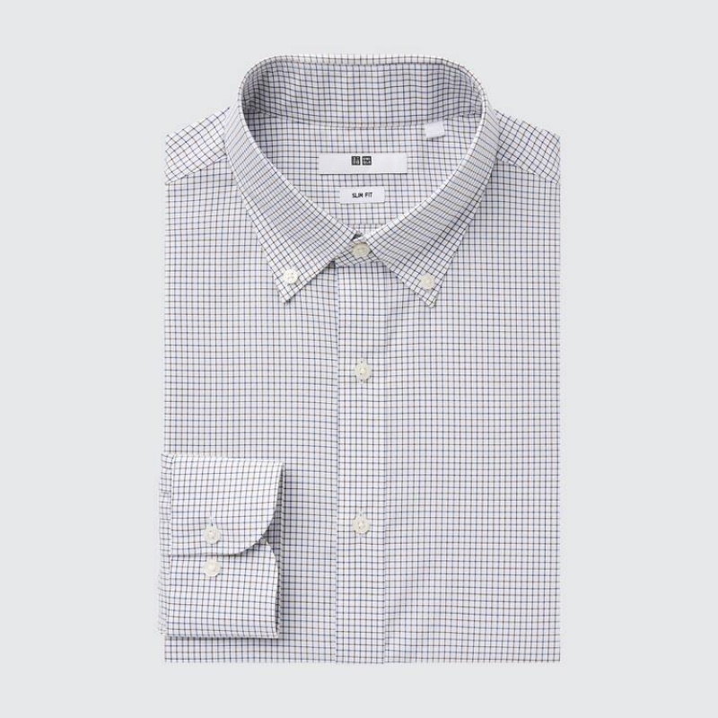 Uniqlo Easy Care Stretch Slim Fit Checked (Button-down Collar) Camicie Marroni | OZVMFE602