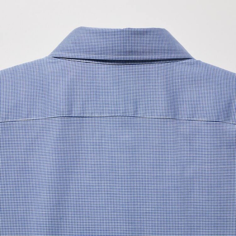 Uniqlo Easy Care Stretch Slim Fit Checked (Semi-cutaway Collar) Camicie Blu | EQMUDG341