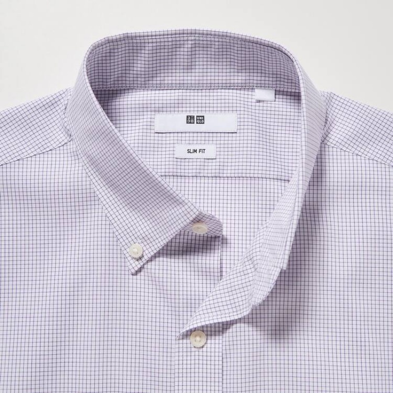 Uniqlo Easy Care Stretch Slim Fit Checked (Button-down Collar) Camicie Viola | BXQRWD042