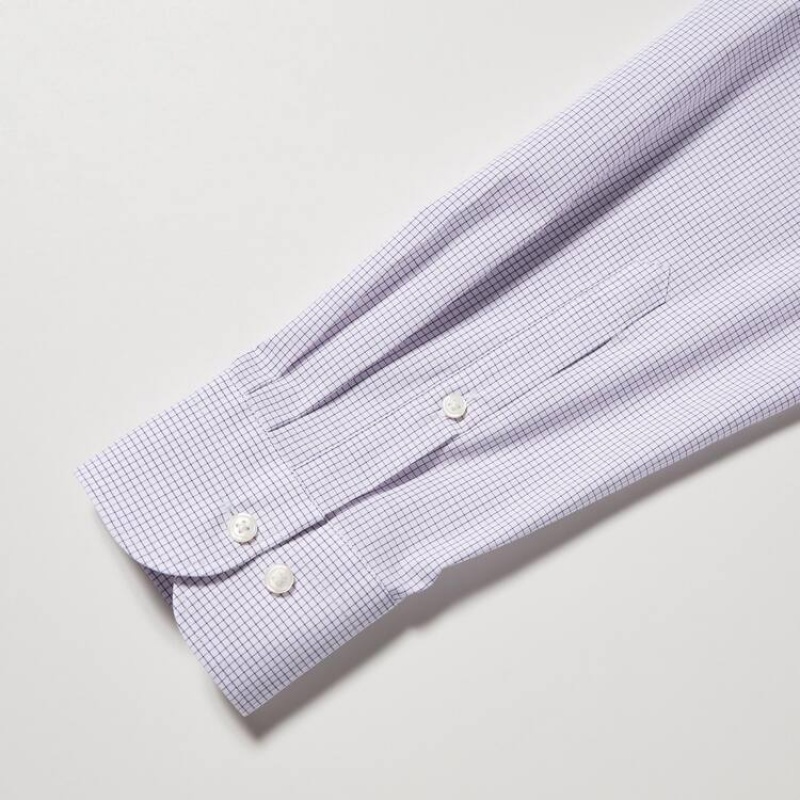 Uniqlo Easy Care Stretch Slim Fit Checked (Button-down Collar) Camicie Viola | BXQRWD042