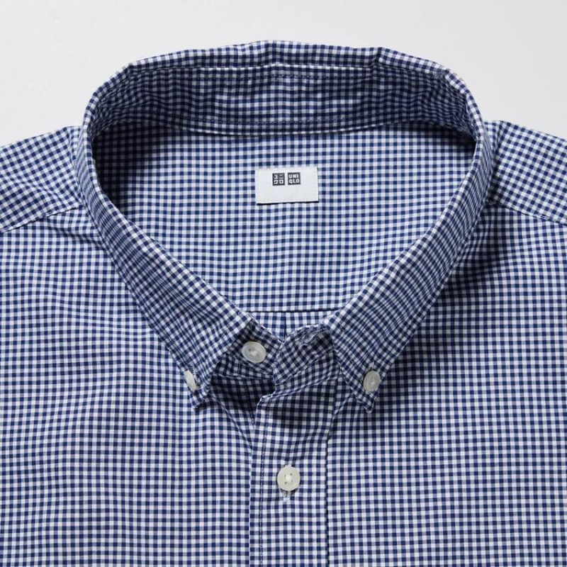 Uniqlo Extra Fine Cotone Broadcloth Checked (Button-down Collar) Camicie Blu | UDNMGK489