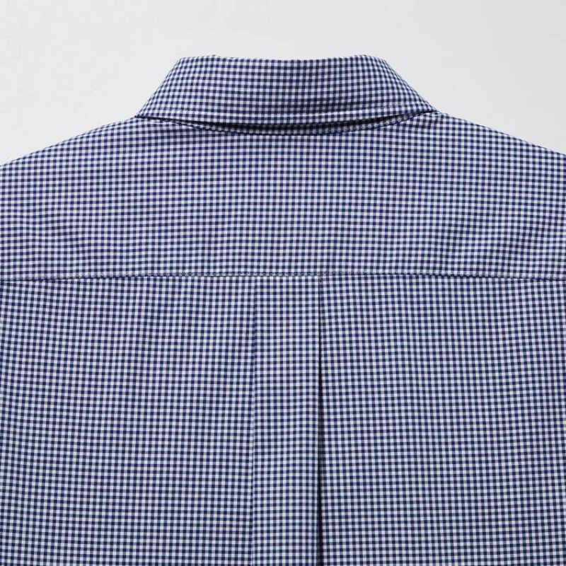 Uniqlo Extra Fine Cotone Broadcloth Checked (Button-down Collar) Camicie Blu | UDNMGK489