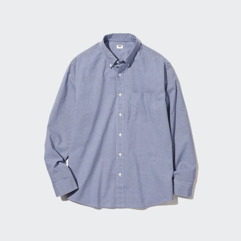 Uniqlo Extra Fine Cotone Broadcloth Long Sleeve Camicie Blu | KJGDIF639