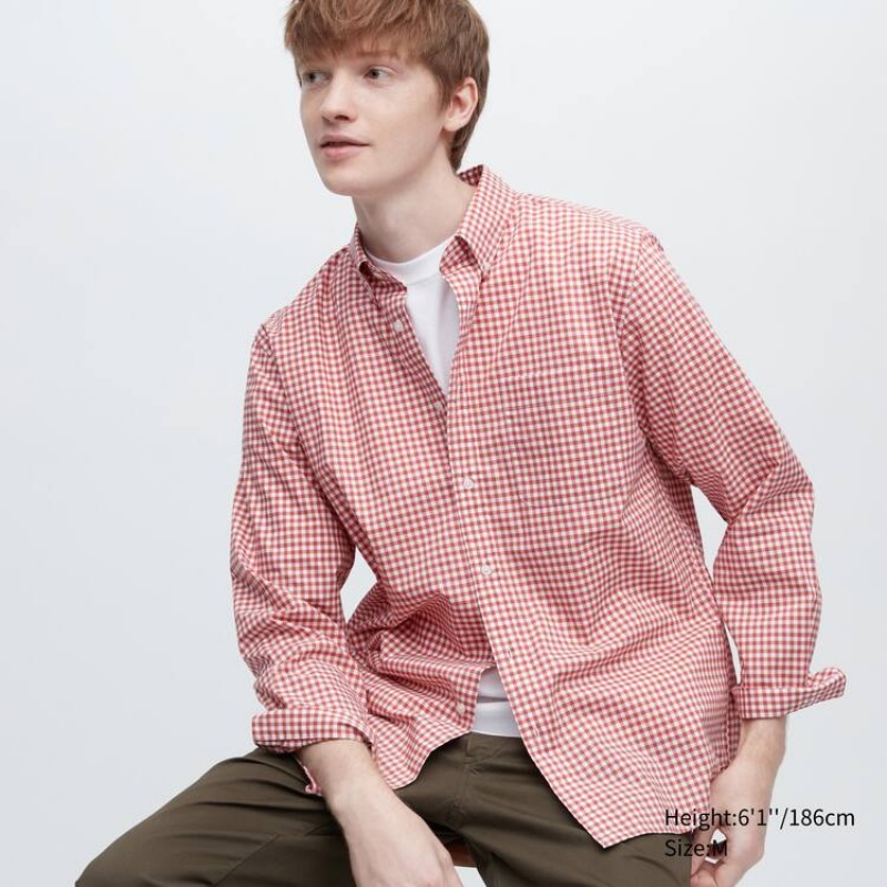 Uniqlo Extra Fine Cotone Broadcloth Long Sleeve Camicie Rosse | LWUHTI649