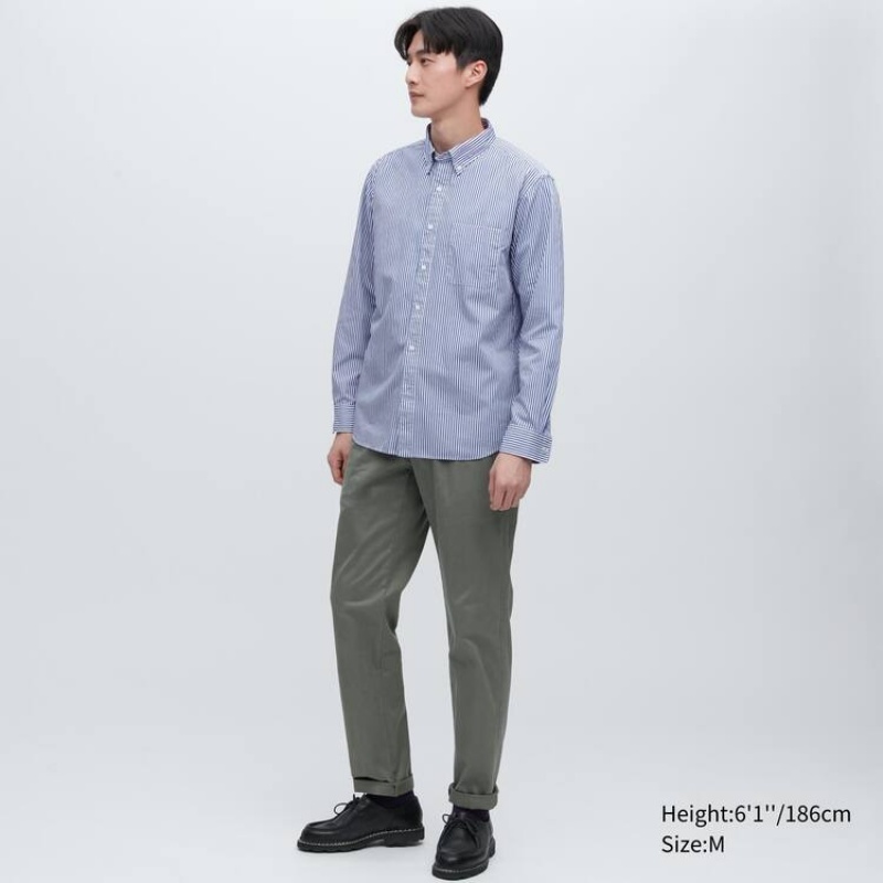 Uniqlo Extra Fine Cotone Broadcloth Regular Fit A Strisce (Button-down Collar) Camicie Blu | QRVYZB574