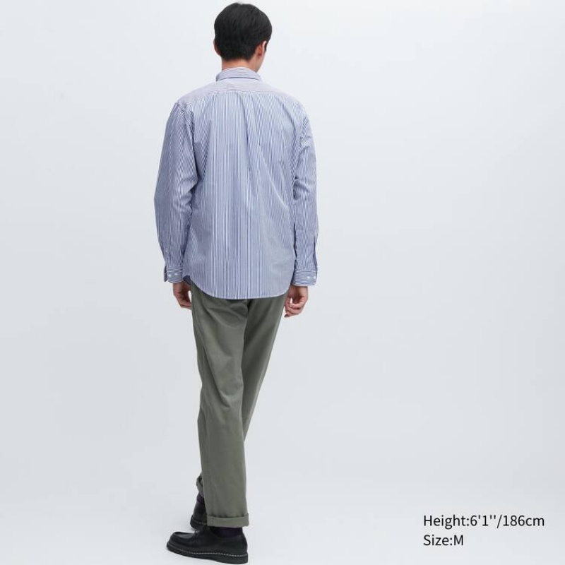 Uniqlo Extra Fine Cotone Broadcloth Regular Fit A Strisce (Button-down Collar) Camicie Blu | QRVYZB574