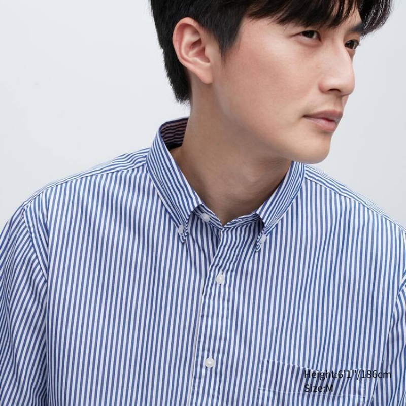 Uniqlo Extra Fine Cotone Broadcloth Regular Fit A Strisce (Button-down Collar) Camicie Blu | QRVYZB574