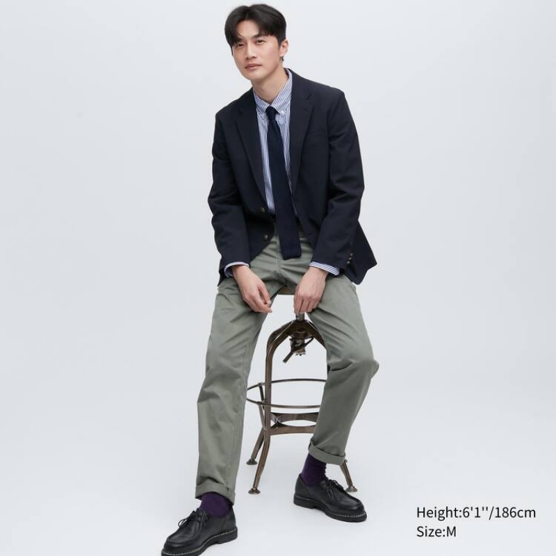 Uniqlo Extra Fine Cotone Broadcloth Regular Fit A Strisce (Button-down Collar) Camicie Blu | QRVYZB574