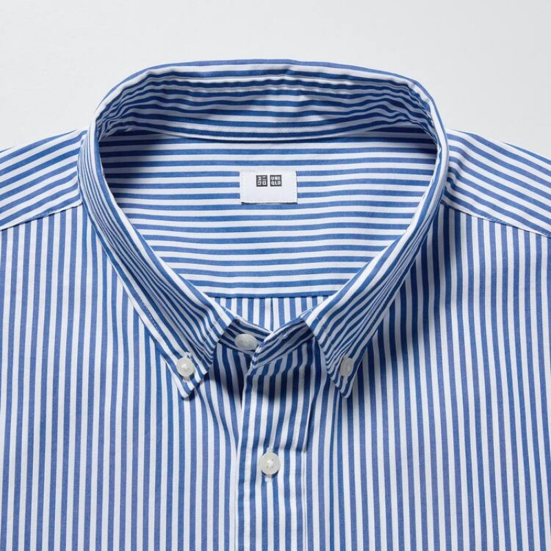 Uniqlo Extra Fine Cotone Broadcloth Regular Fit A Strisce (Button-down Collar) Camicie Blu | QRVYZB574