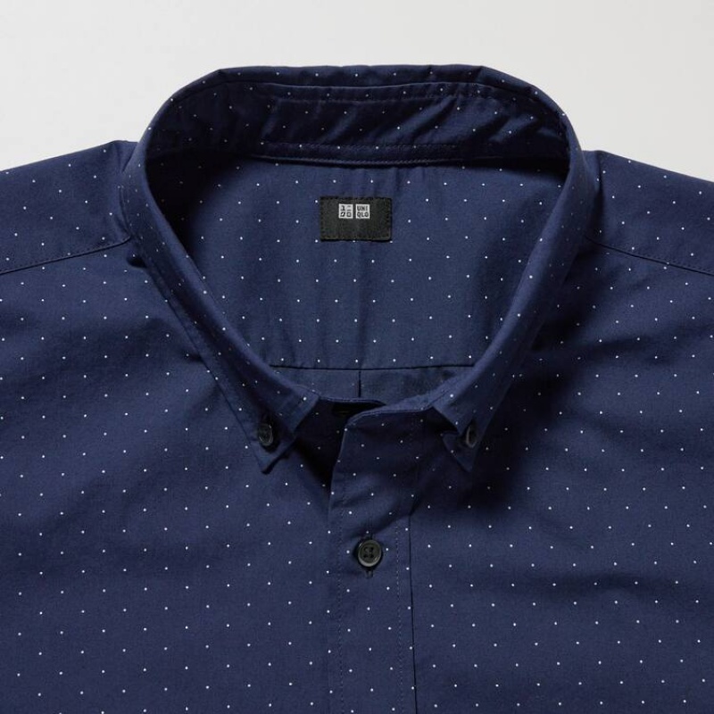 Uniqlo Extra Fine Cotone Broadcloth Regular Fit Printed (Regular Collar) Camicie Blu | ZHVLIJ695