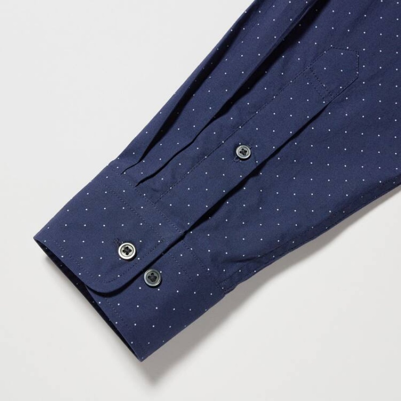 Uniqlo Extra Fine Cotone Broadcloth Regular Fit Printed (Regular Collar) Camicie Blu | ZHVLIJ695