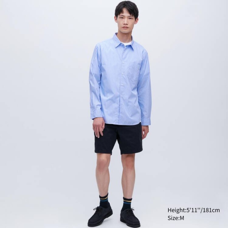 Uniqlo Extra Fine Cotone Broadcloth Regular Fit A Strisce Camicie Blu | NPHYWJ802