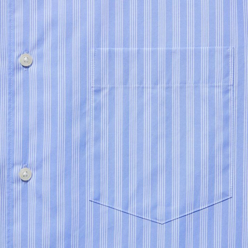 Uniqlo Extra Fine Cotone Broadcloth Regular Fit A Strisce Camicie Blu | NPHYWJ802