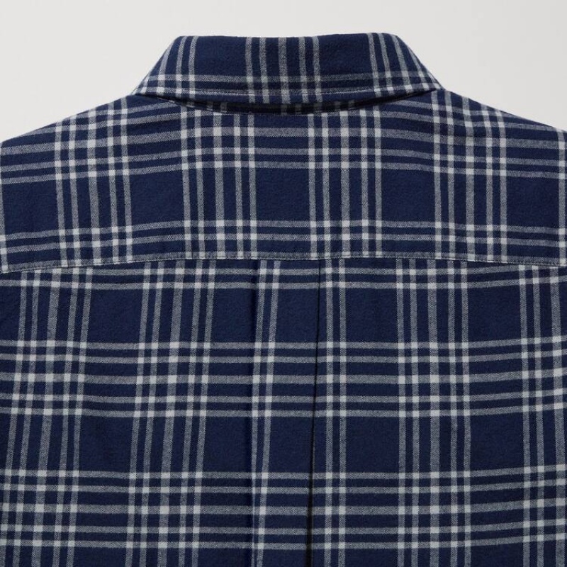 Uniqlo Flannel Regular Fit Checked (Button-down Collar) Camicie Blu Marino | MCXAEV804