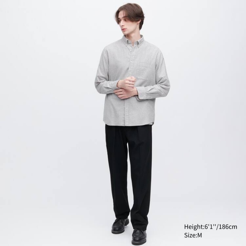 Uniqlo Flannel Regular Fit Checked (Button-down Collar) Camicie Grigie | NQBMZY947