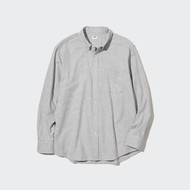 Uniqlo Flannel Regular Fit Checked (Button-down Collar) Camicie Grigie | NQBMZY947