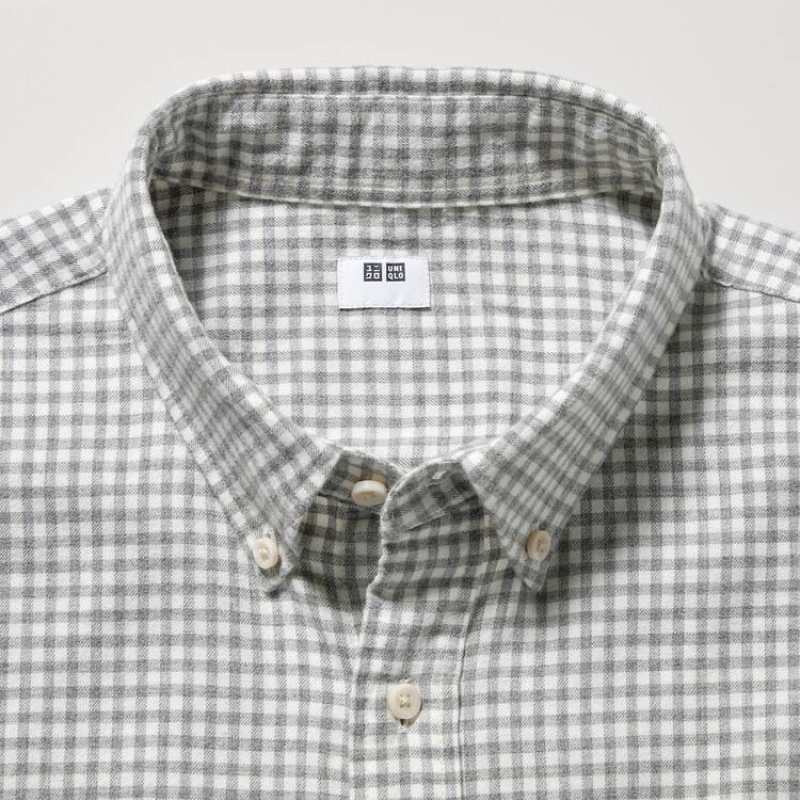 Uniqlo Flannel Regular Fit Checked (Button-down Collar) Camicie Grigie | NQBMZY947