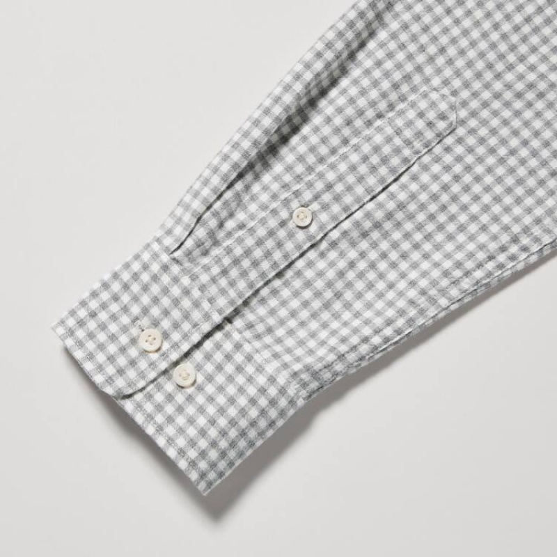 Uniqlo Flannel Regular Fit Checked (Button-down Collar) Camicie Grigie | NQBMZY947