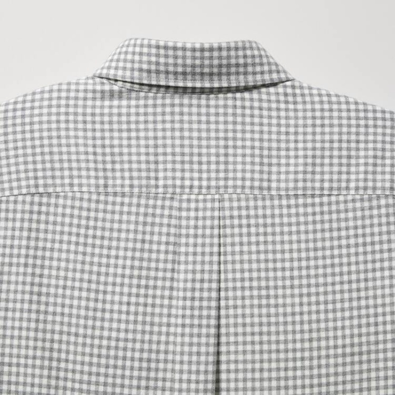 Uniqlo Flannel Regular Fit Checked (Button-down Collar) Camicie Grigie | NQBMZY947