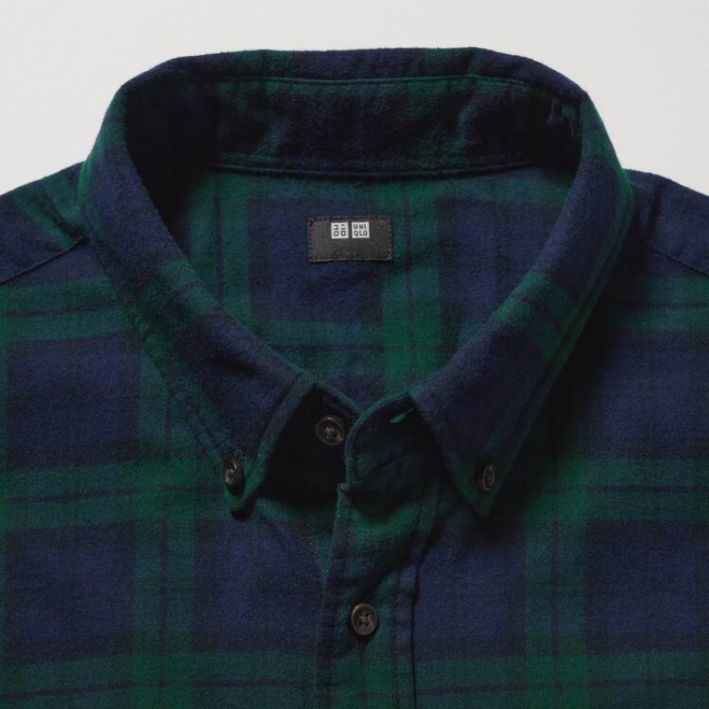 Uniqlo Flannel Regular Fit Checked (Button-down Collar) Camicie Verdi Scuro | QKIXUF648