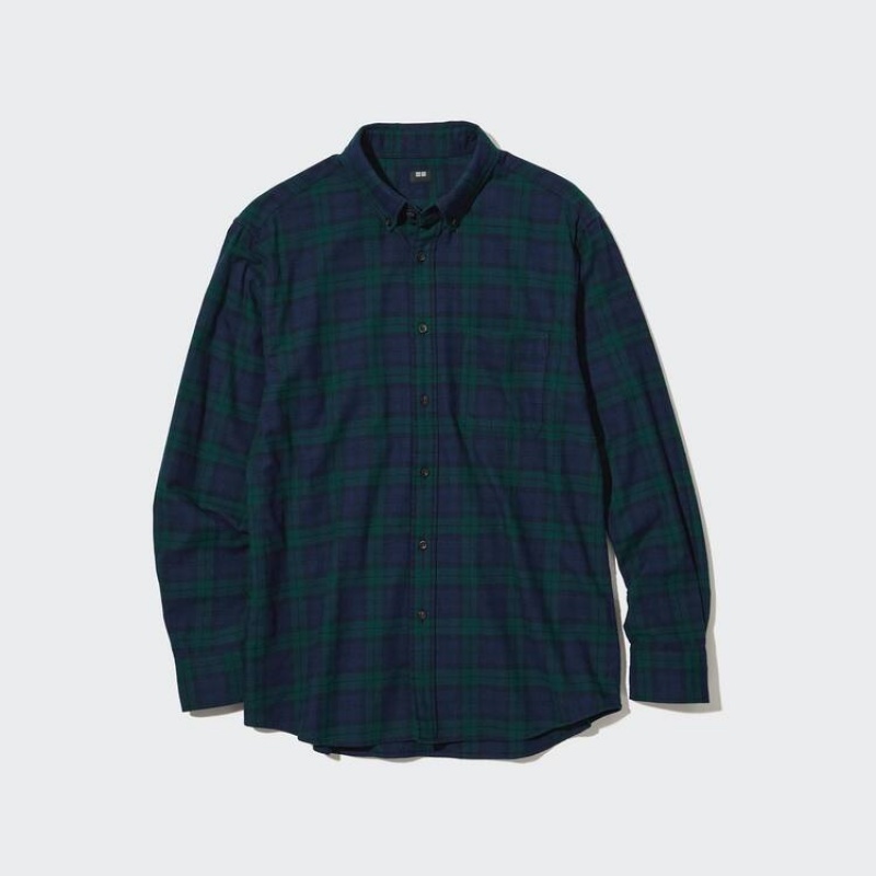 Uniqlo Flannel Regular Fit Checked (Button-down Collar) Camicie Verdi Scuro | QKIXUF648