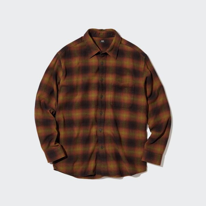 Uniqlo Flannel Regular Fit Checked (Regular Collar) Camicie Gialle | GRHLYQ917