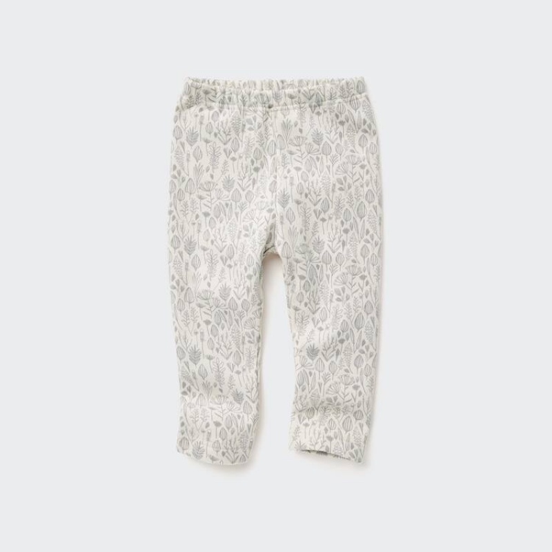 Uniqlo Fleece Flower Print Leggings Neonato Bianche | VWHFIR473