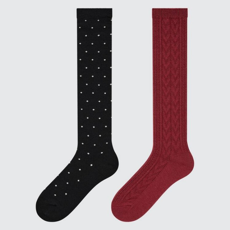 Uniqlo Heattech Knee High Dotted (Two Pairs) Calzini Ragazza Nere Rosse | PCHVEJ142