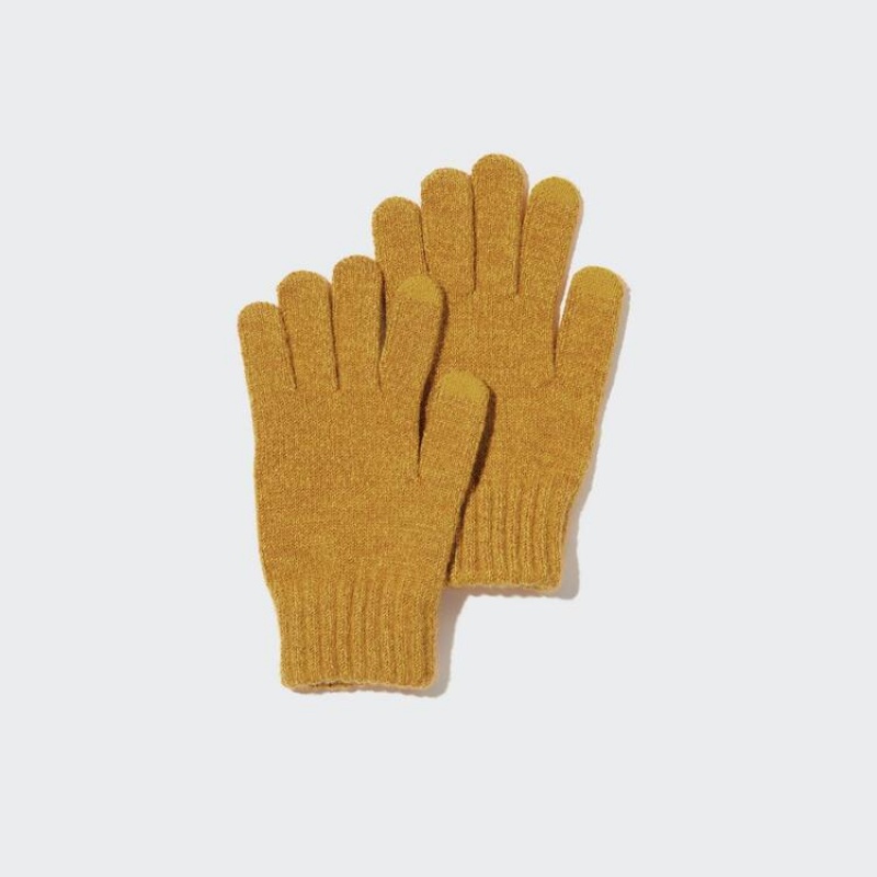 Uniqlo Heattech Lavorato A Maglia Thermal Gloves Guanti Ragazza Gialle | JNWUFQ916