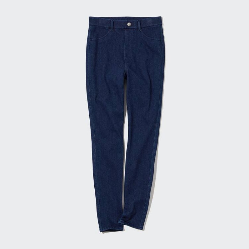 Uniqlo Heattech Ultra Stretch High Rise Denim Thermal Pantaloni Blu | HQYORC259