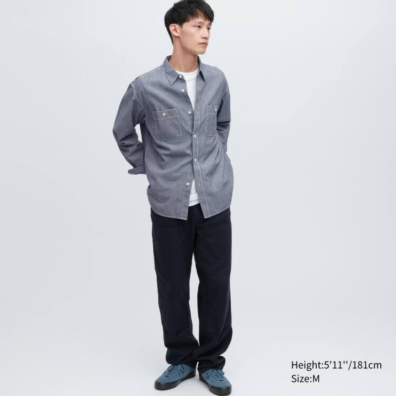 Uniqlo Hickory Denim Regular Fit Lavoro (Regular Collar) Camicie Blu | FIGBHC408