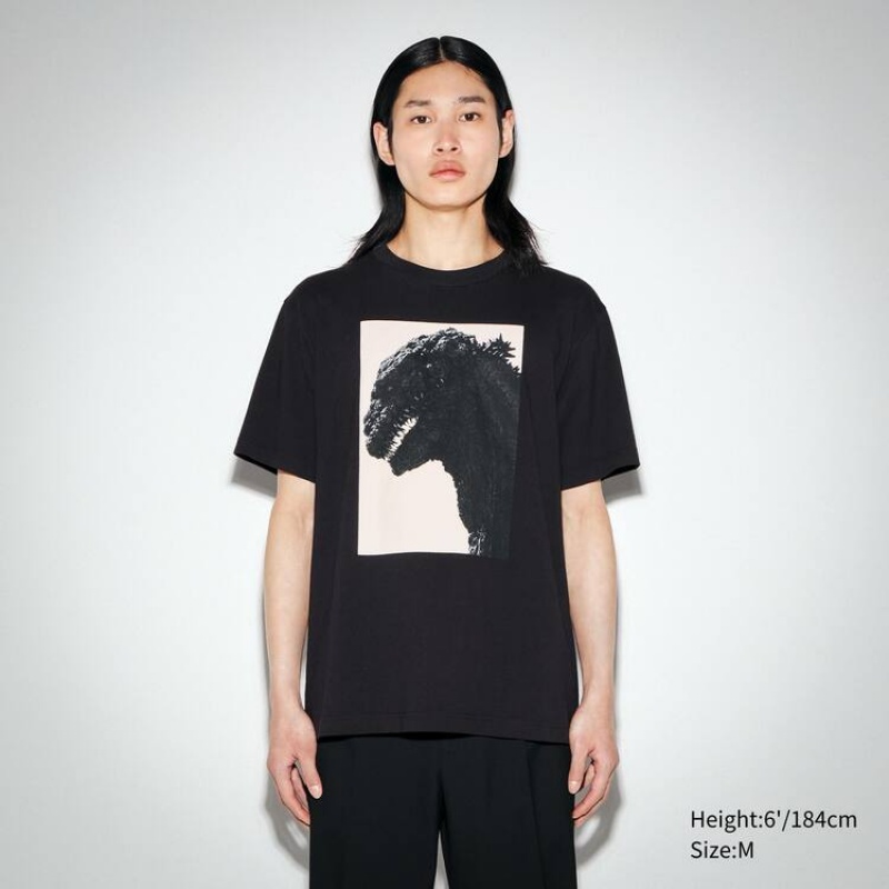 Uniqlo Hideaki Anno Ut Grafica (Godzilla) Magliette Nere | FYJDPZ213