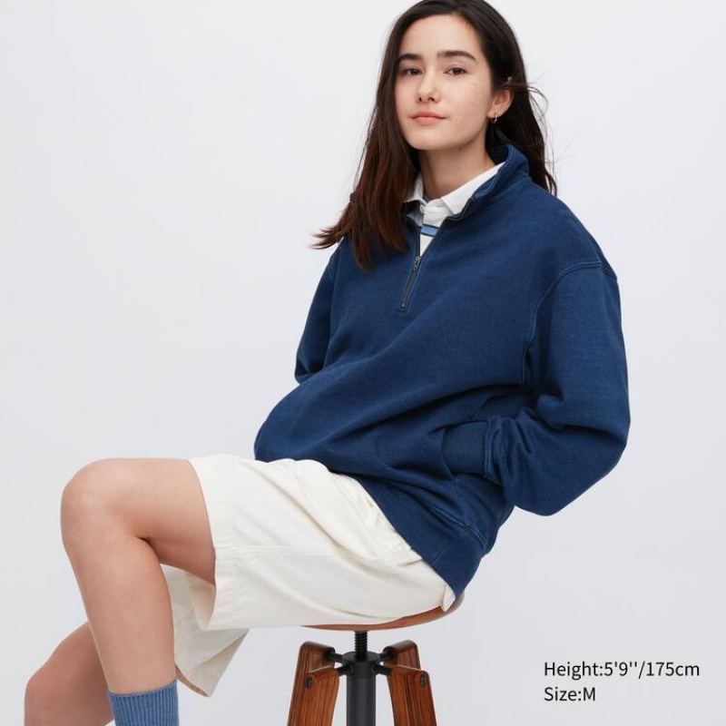 Uniqlo Indigo Sweat Half-zipped Pullover Felpe Blu | LOITBJ473