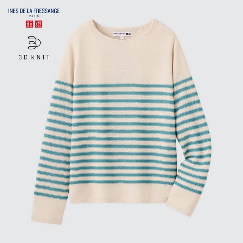 Uniqlo Ines De La Fressange 3d Knit Seamless A Strisce Barca Neck Maglieria Beige | SALBMK782