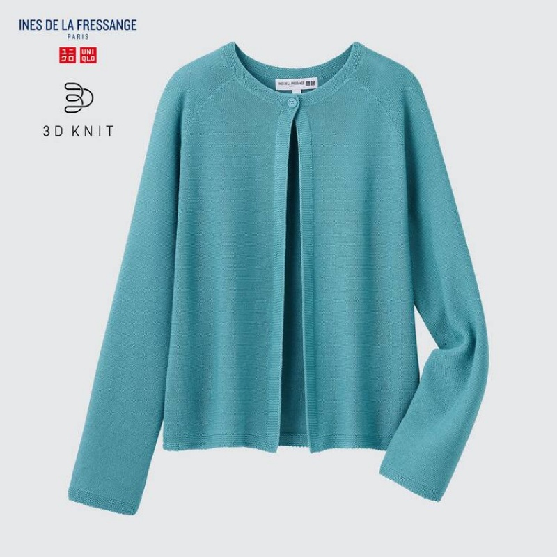 Uniqlo Ines De La Fressange 3d Knit Seamless Cardigan Blu | YQMKRT910