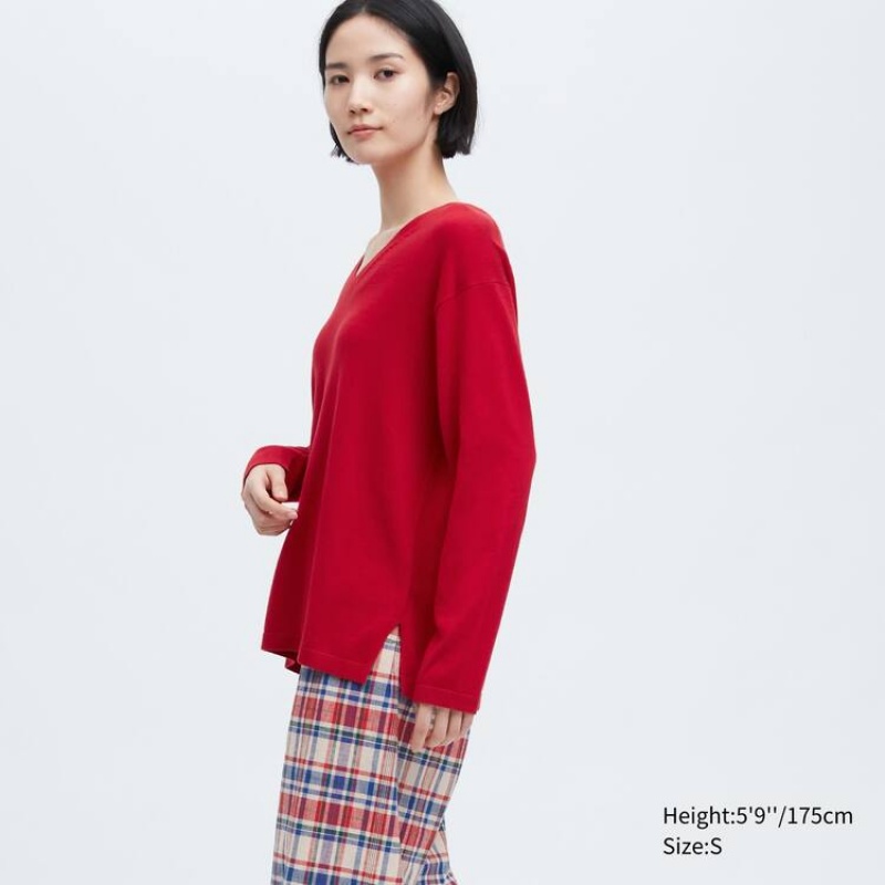 Uniqlo Ines De La Fressange Cotone Cashmere Blend Oversized V Neck Maglieria Rosse | UMOXTC072