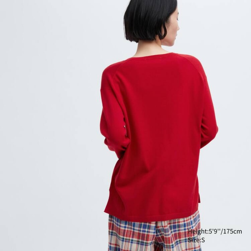 Uniqlo Ines De La Fressange Cotone Cashmere Blend Oversized V Neck Maglieria Rosse | UMOXTC072