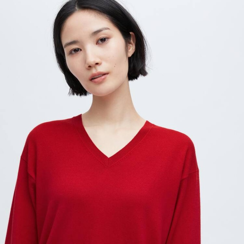 Uniqlo Ines De La Fressange Cotone Cashmere Blend Oversized V Neck Maglieria Rosse | UMOXTC072