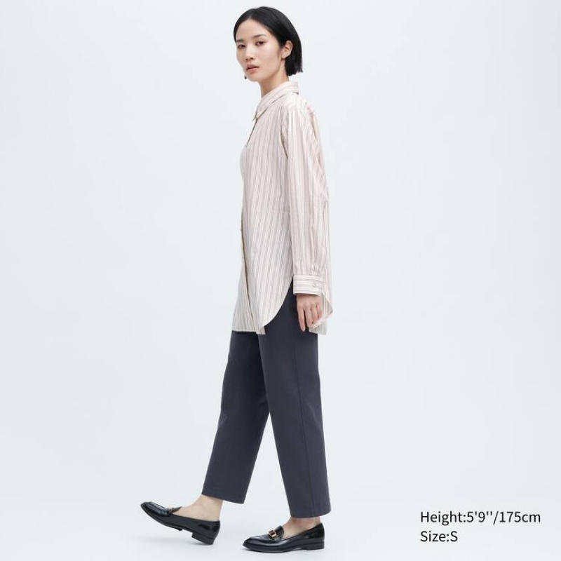 Uniqlo Ines De La Fressange Cotone Silk Blend Oversized Long Sleeved Camicie Beige | KHJMLN361