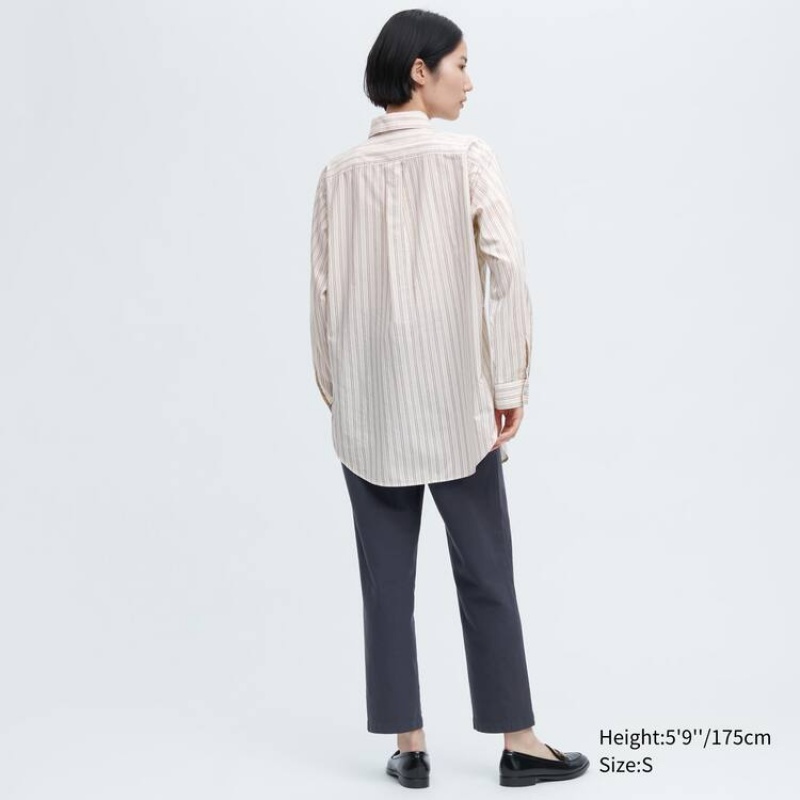 Uniqlo Ines De La Fressange Cotone Silk Blend Oversized Long Sleeved Camicie Beige | KHJMLN361