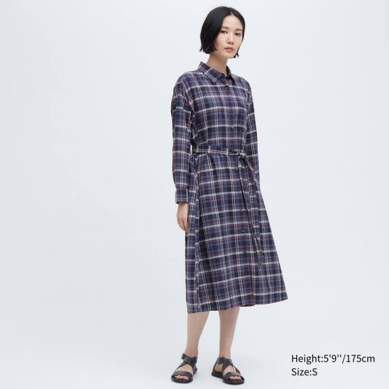 Uniqlo Ines De La Fressange Linen Cotone Blended Vestito Blu | JYAEHF964