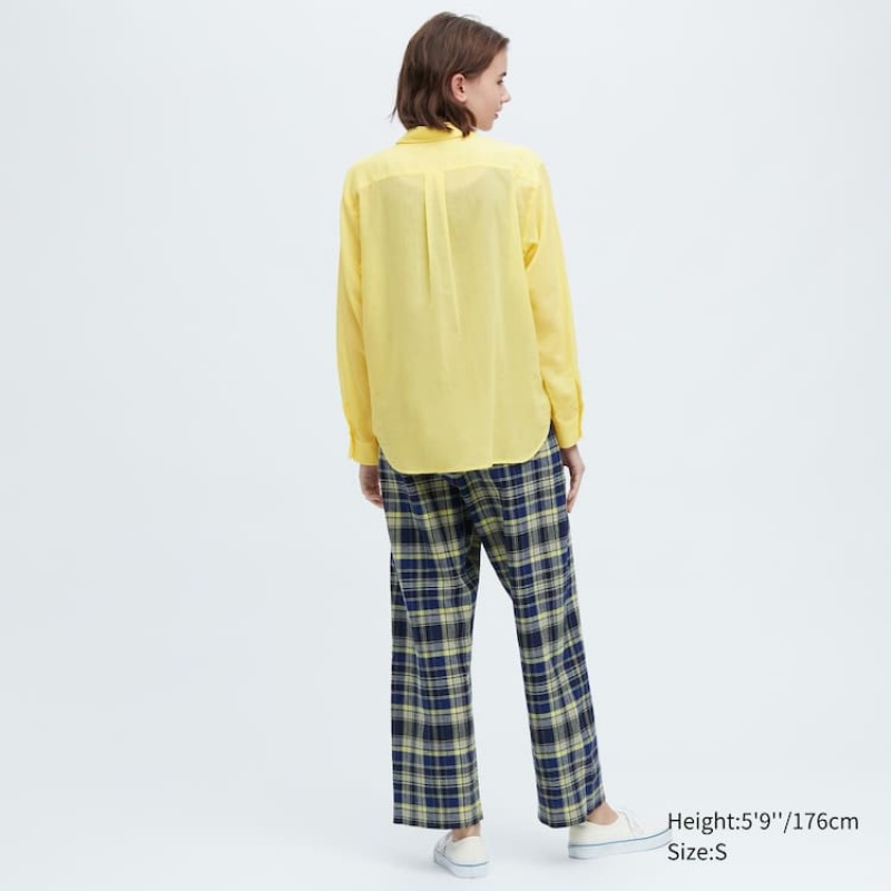 Uniqlo Ines De La Fressange Sheer Cotone Relaxed Fit Long Sleeved Camicie Gialle | OLJYTI765