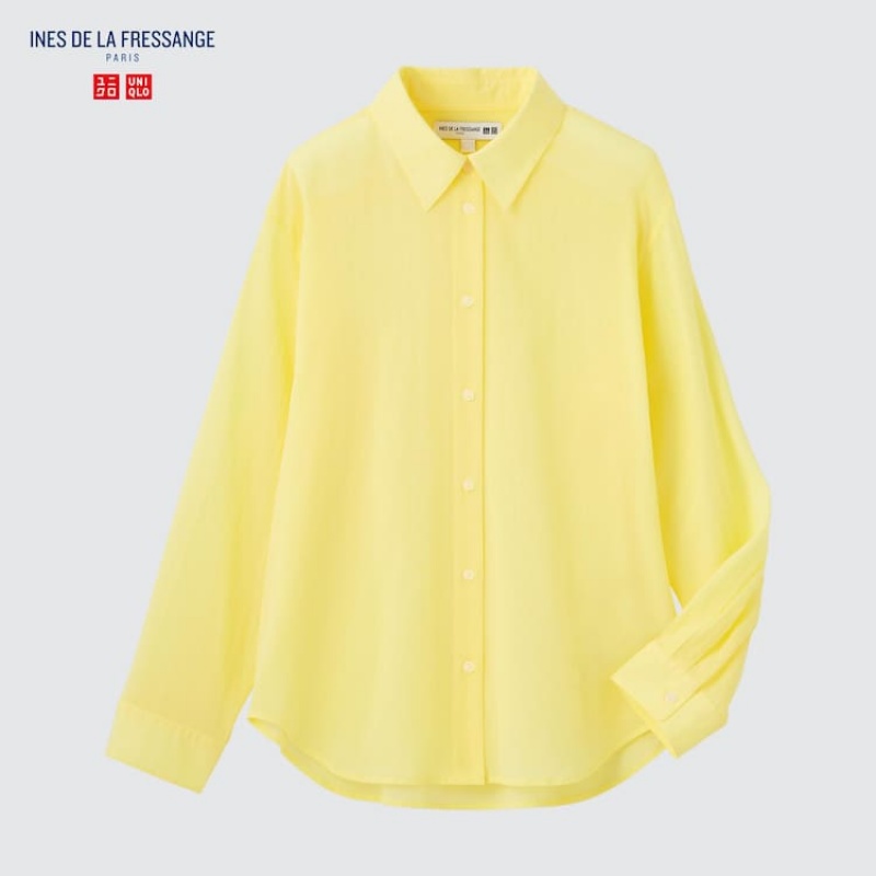 Uniqlo Ines De La Fressange Sheer Cotone Relaxed Fit Long Sleeved Camicie Gialle | OLJYTI765